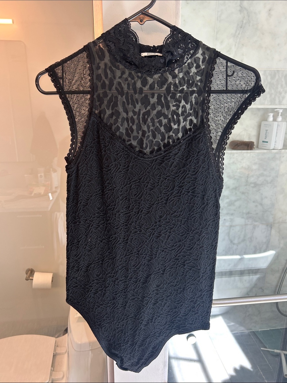 Wolford Black Lace-Neck Leopard Mesh Top